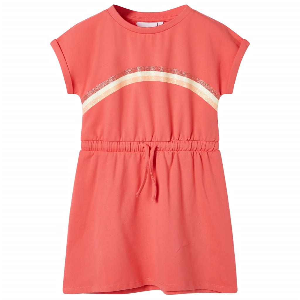 Robe fillette corail rose avec cordon de serrage 116