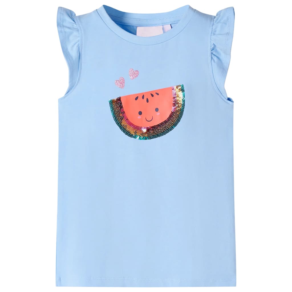 T-shirt enfant à manches volantées bleu clair 128