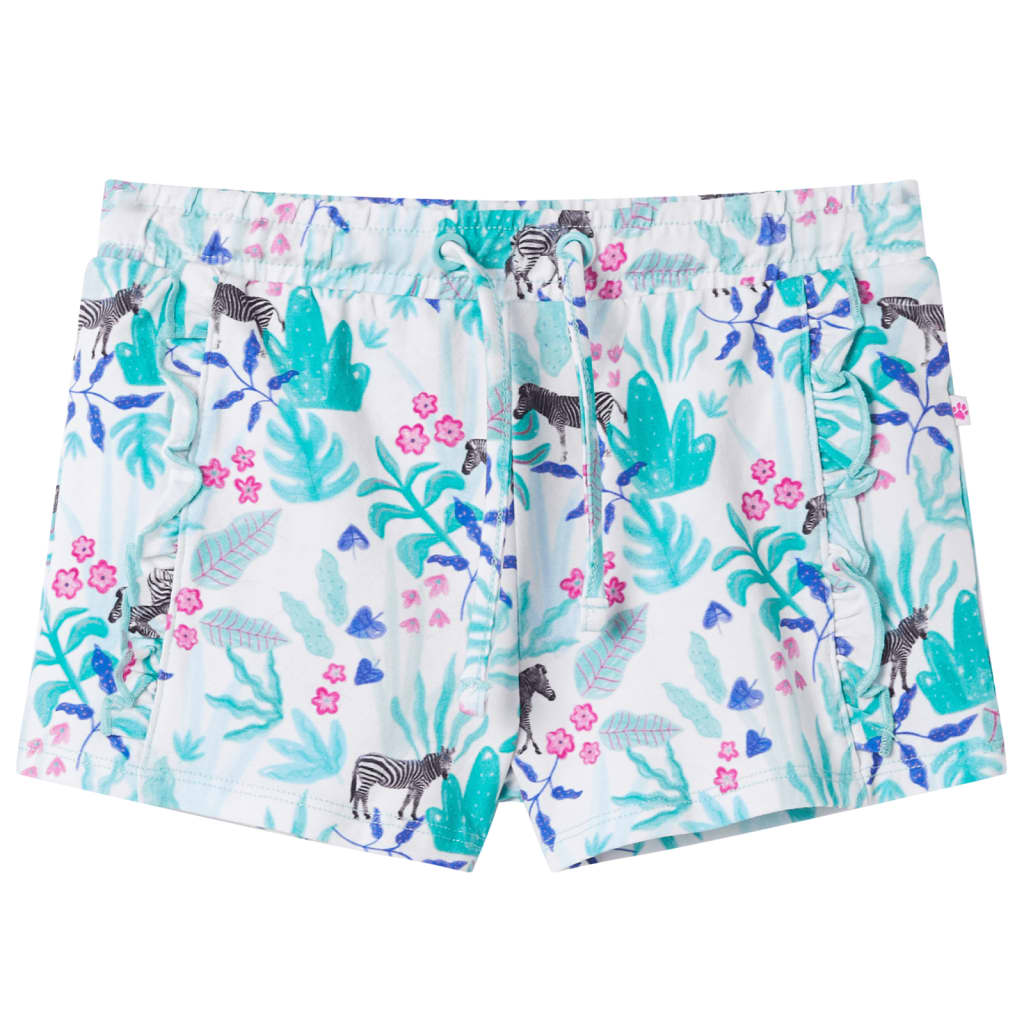 Shorts enfant à cordon de serrage Écru et Menthe foncée 140