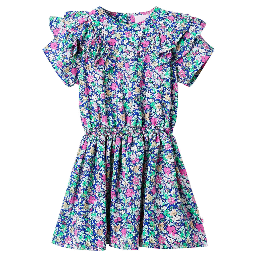 Girl's Dress with Ruffle Sleeves Cobalt Blue 128