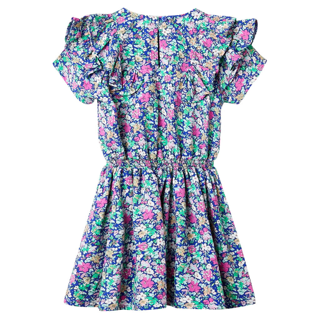 Girl's Dress with Ruffle Sleeves Cobalt Blue 128