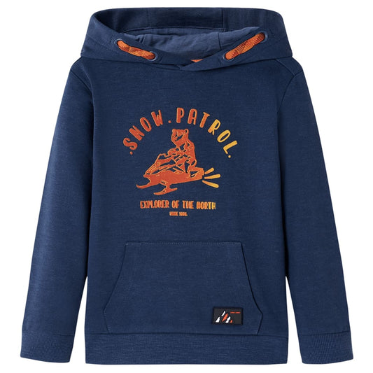 Kinder-Kapuzenpullover Marineblau Melange und Orange 104