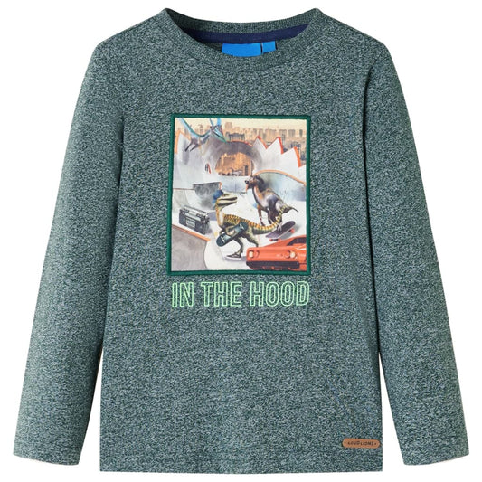 Kinder-Langarmshirt Dunkelgrün Melange 116