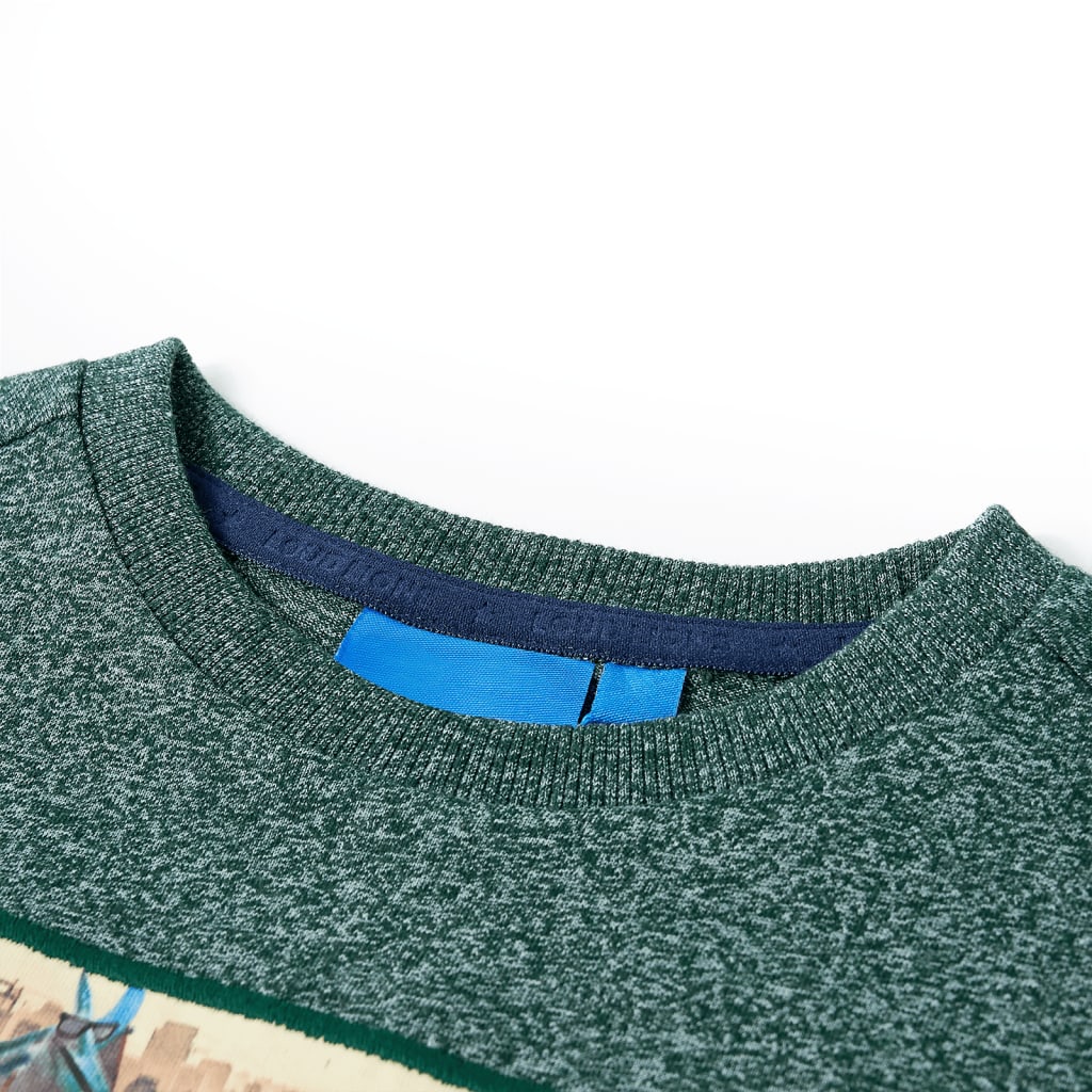 Kids' Long-Sleeve Shirt Dark Green Mélange 116