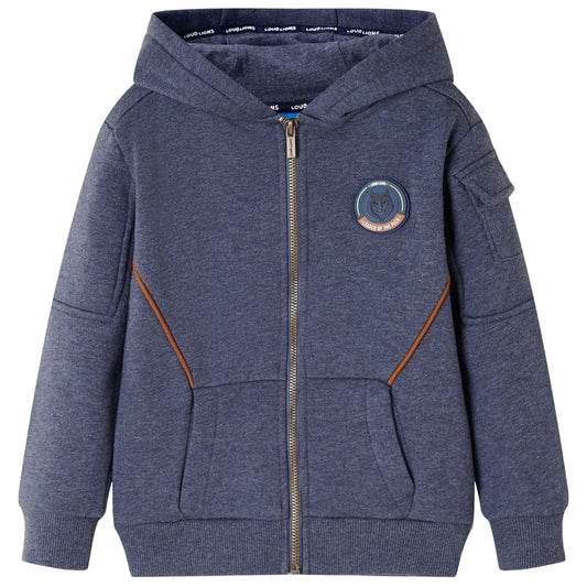 Kinder-Kapuzenpullover mit Reißverschluss Dunkelblau Melange 128