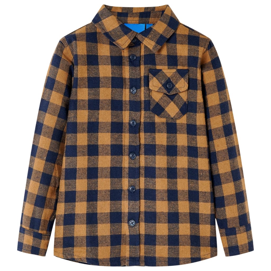 Chemise enfant à carreaux cognac et bleu 92