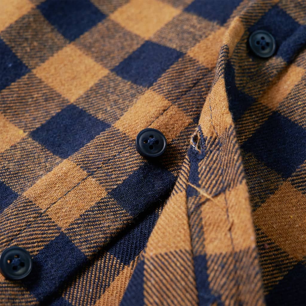 Chemise enfant à carreaux cognac et bleu 92