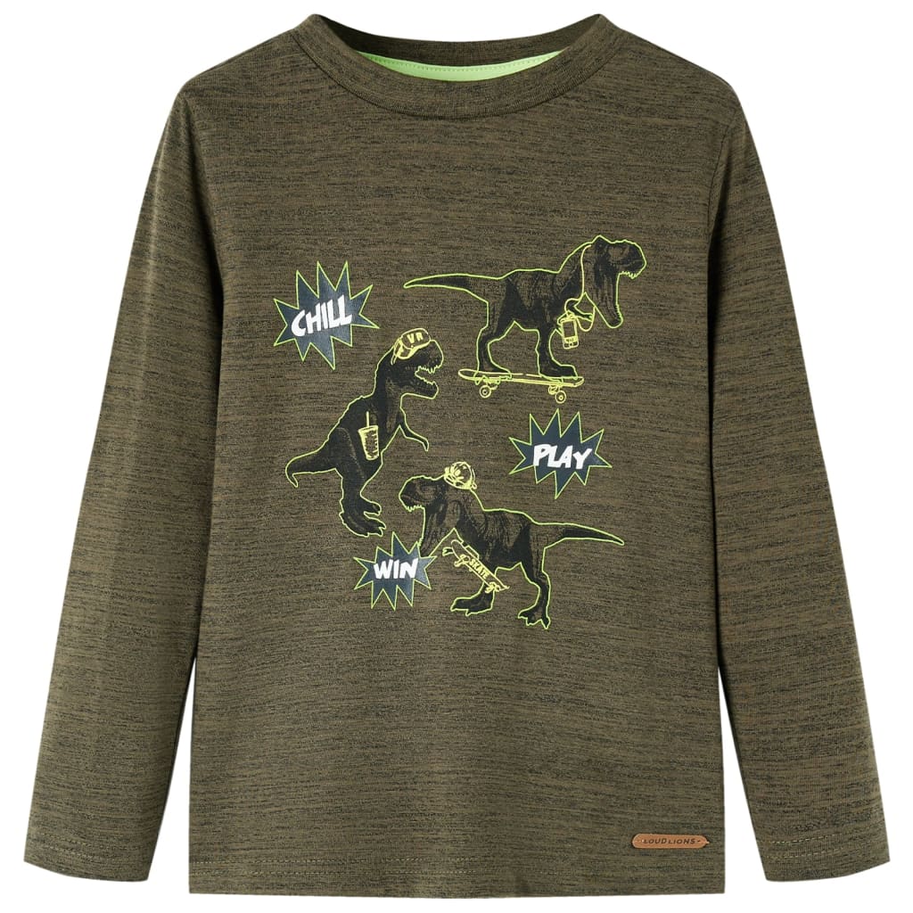 Kids' Long-Sleeve Shirt Dark Khaki Melange 116