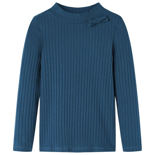 Kids' Long-Sleeve Ribbed T-Shirt Navy Blue 140