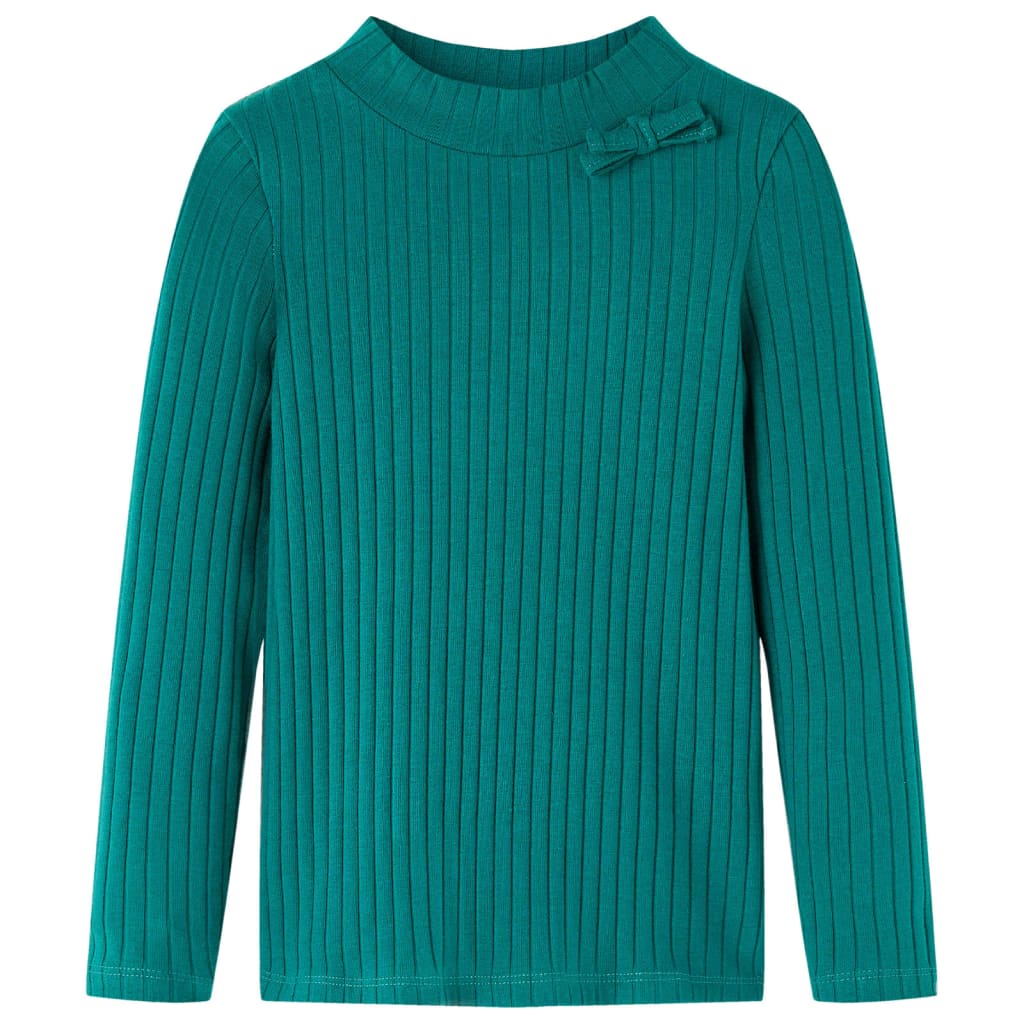 T-shirt enfant manches longues en maille côtelée vert foncé 104