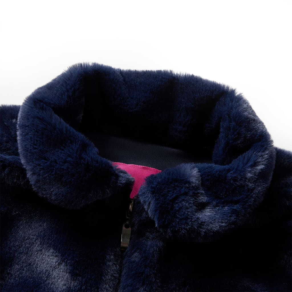 Manteau enfant fausse fourrure bleu marine 116