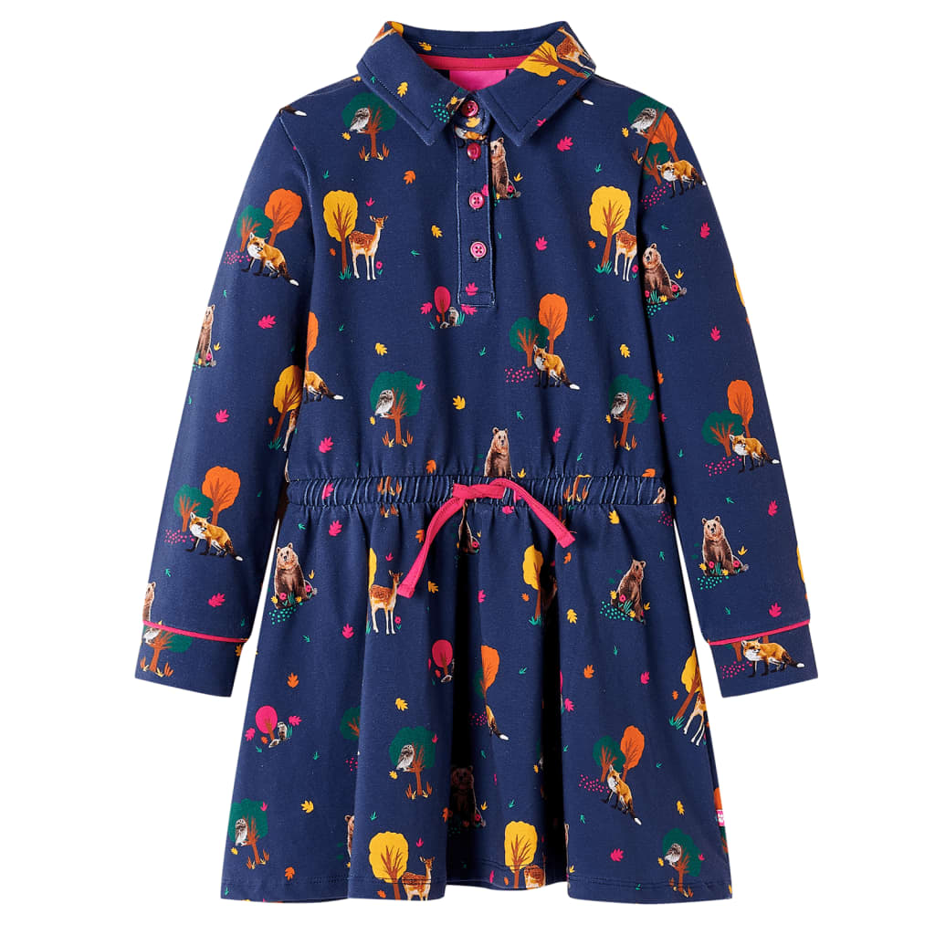 Robe enfant manches longues avec cordon de serrage bleu marine 104