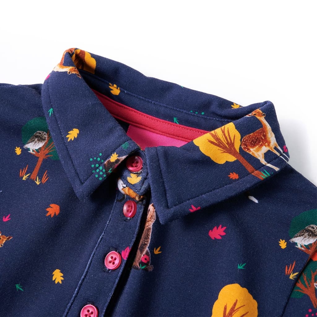 Robe enfant manches longues avec cordon de serrage bleu marine 104