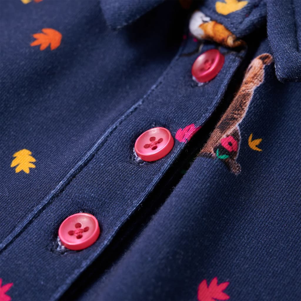 Robe enfant manches longues avec cordon de serrage bleu marine 104