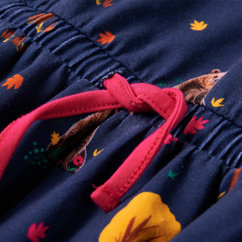 Robe enfant manches longues avec cordon de serrage bleu marine 104