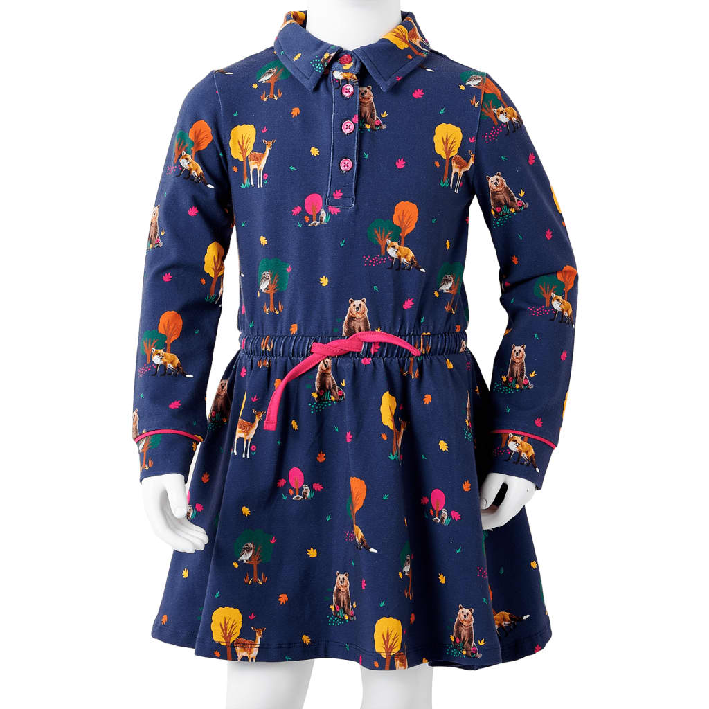 Robe enfant manches longues avec cordon de serrage bleu marine 104