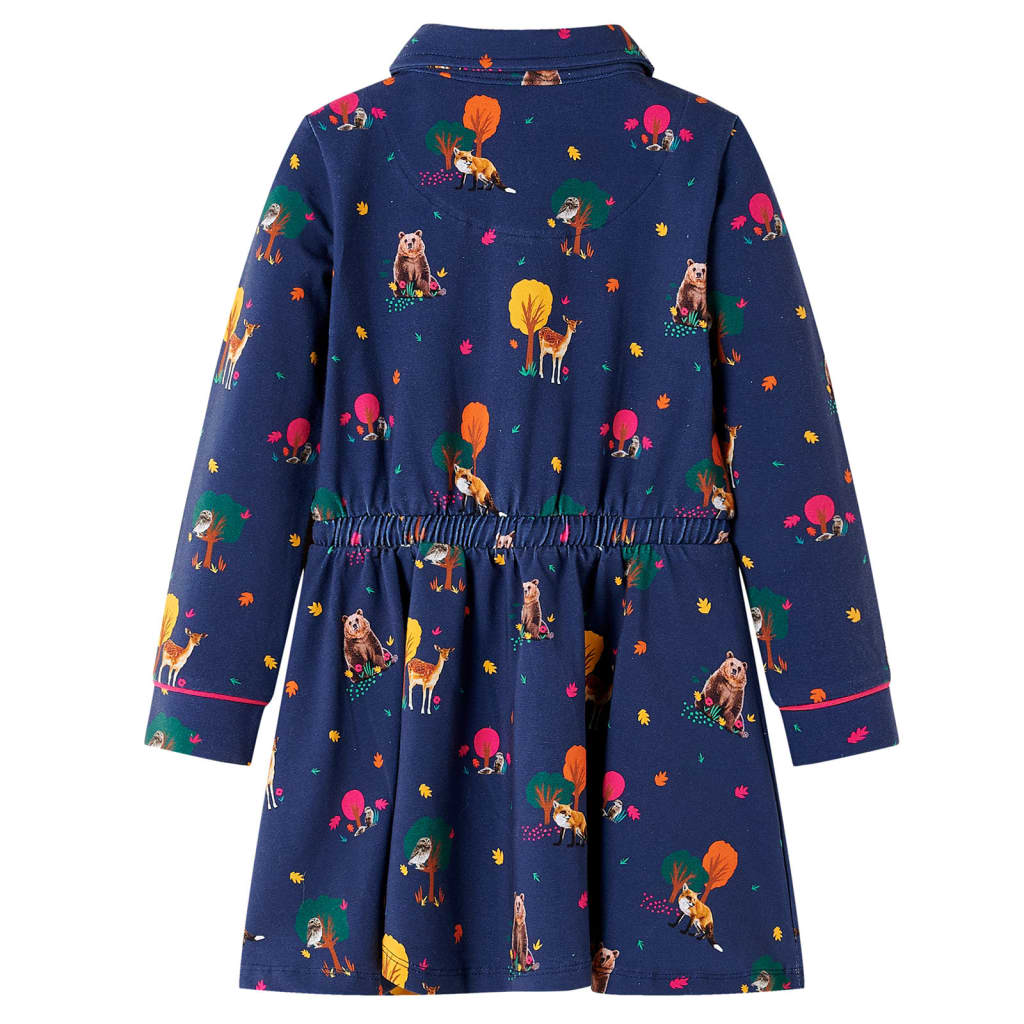 Children's Dress with Long Sleeves and Drawstring Navy Blue 116