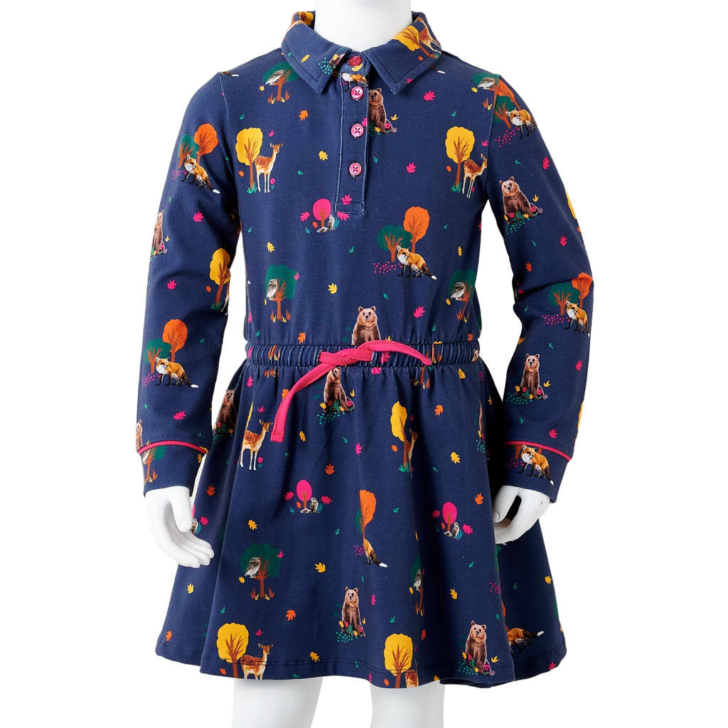 Children's Dress with Long Sleeves and Drawstring Navy Blue 116