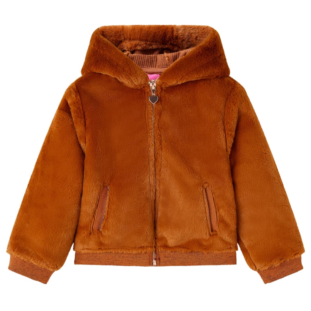 Kids' Faux Fur Hooded Jacket Cognac 104