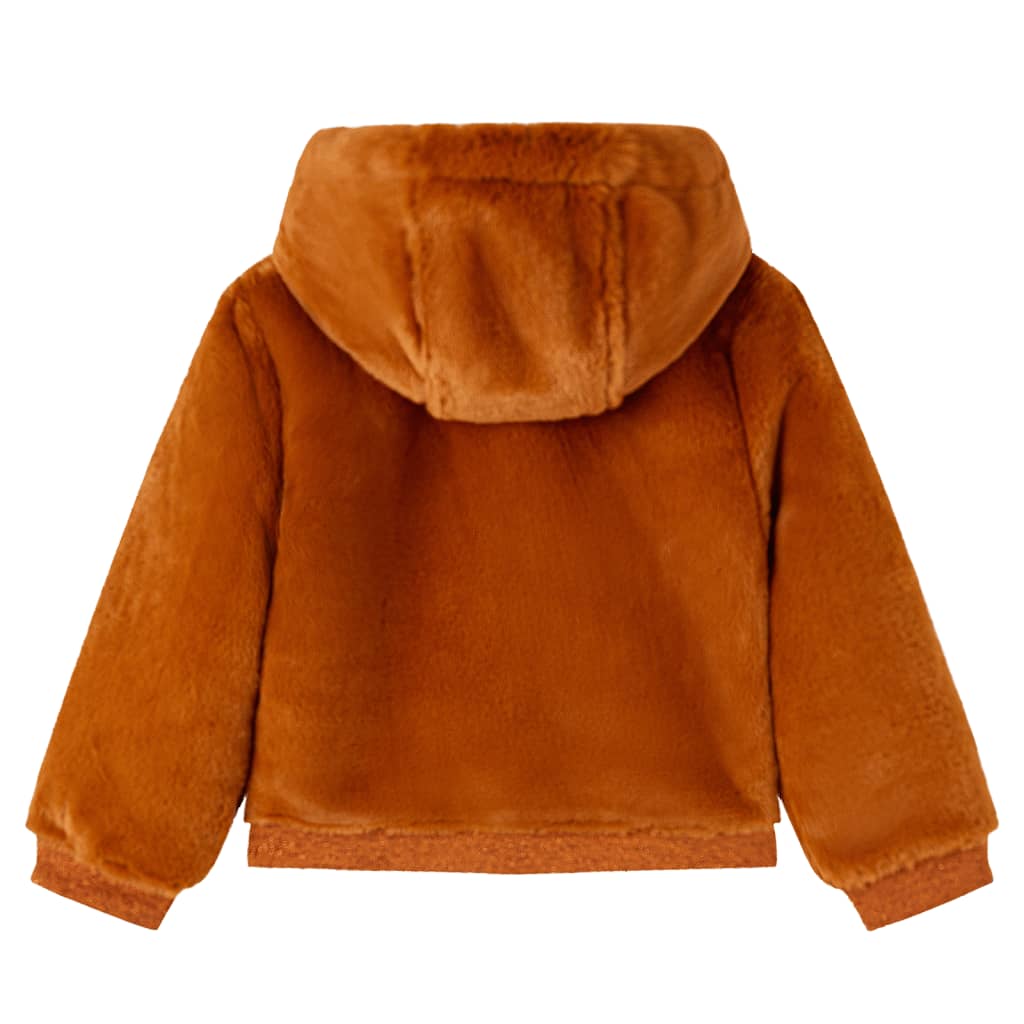 Kids' Faux Fur Hooded Jacket Cognac 104