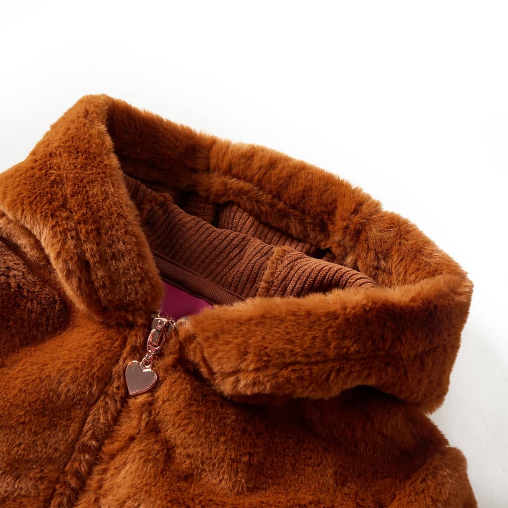 Kids' Faux Fur Hooded Jacket Cognac 104