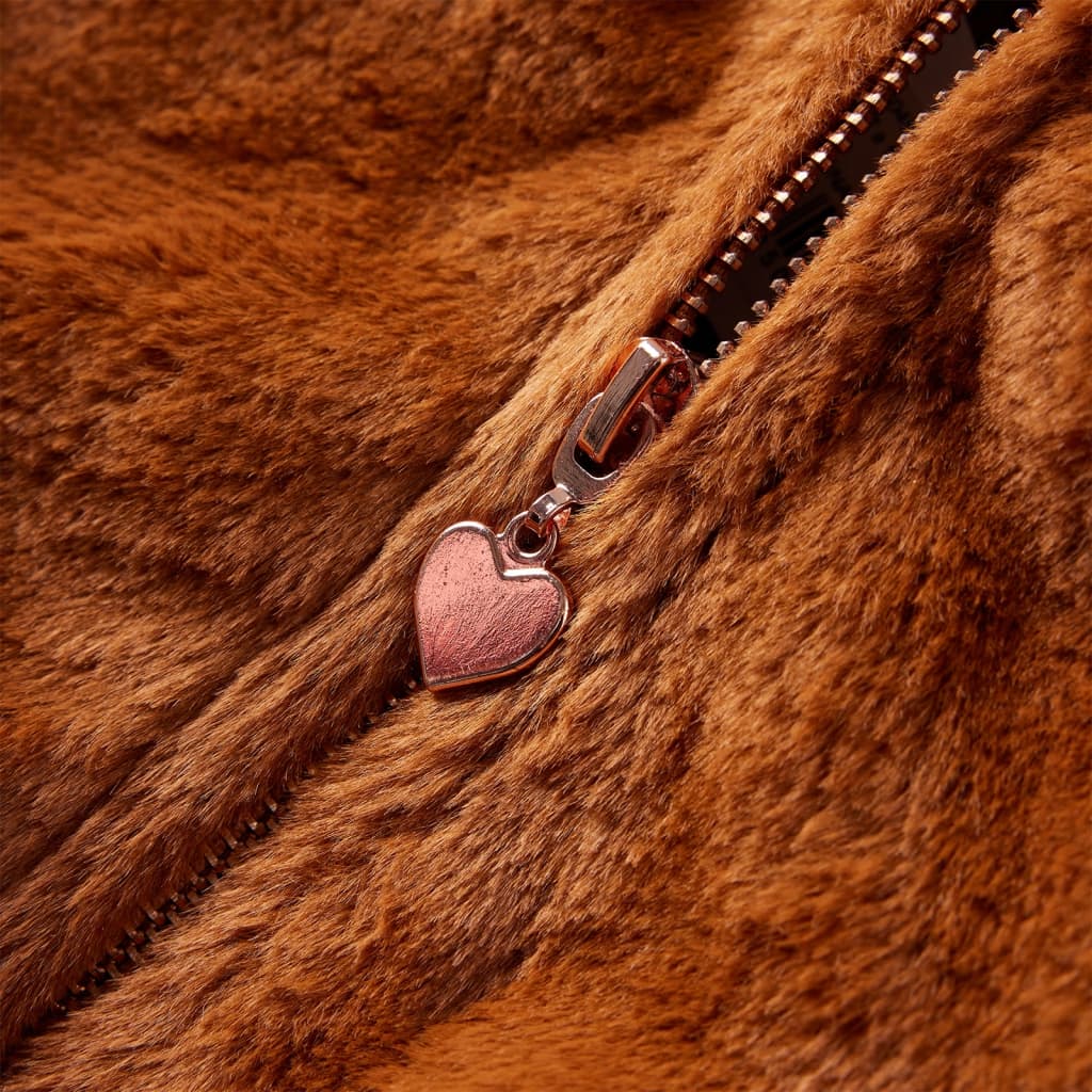 Kids' Faux Fur Hooded Jacket Cognac 104