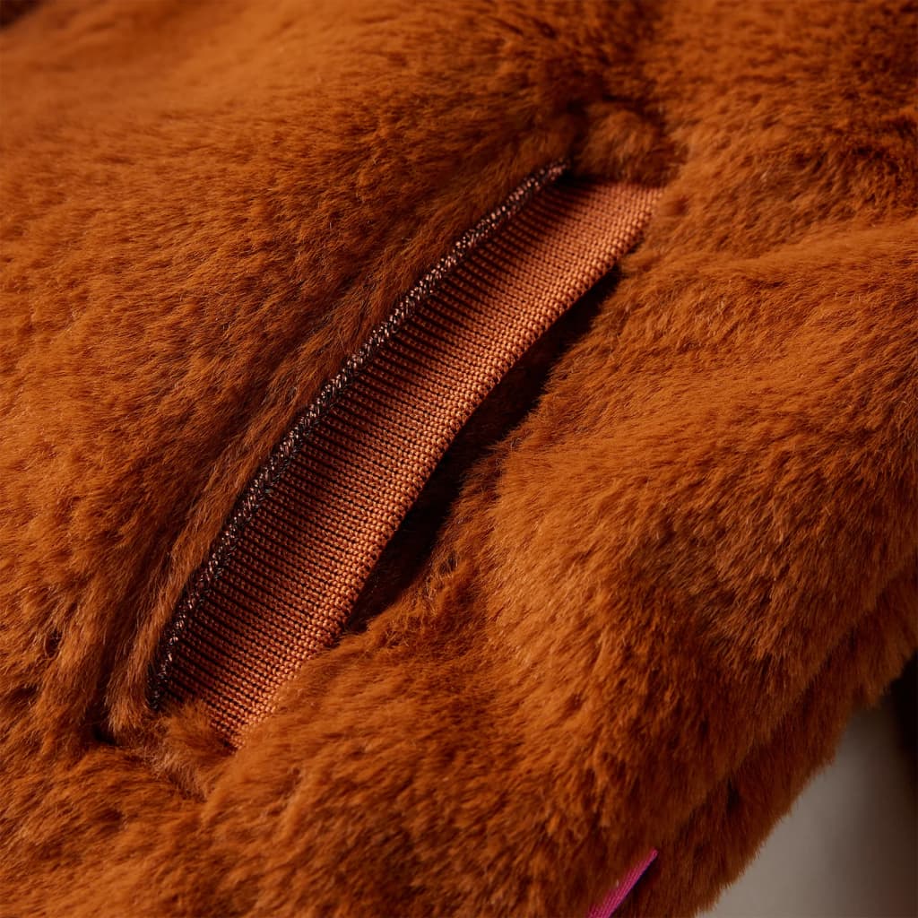 Kids' Faux Fur Hooded Jacket Cognac 104
