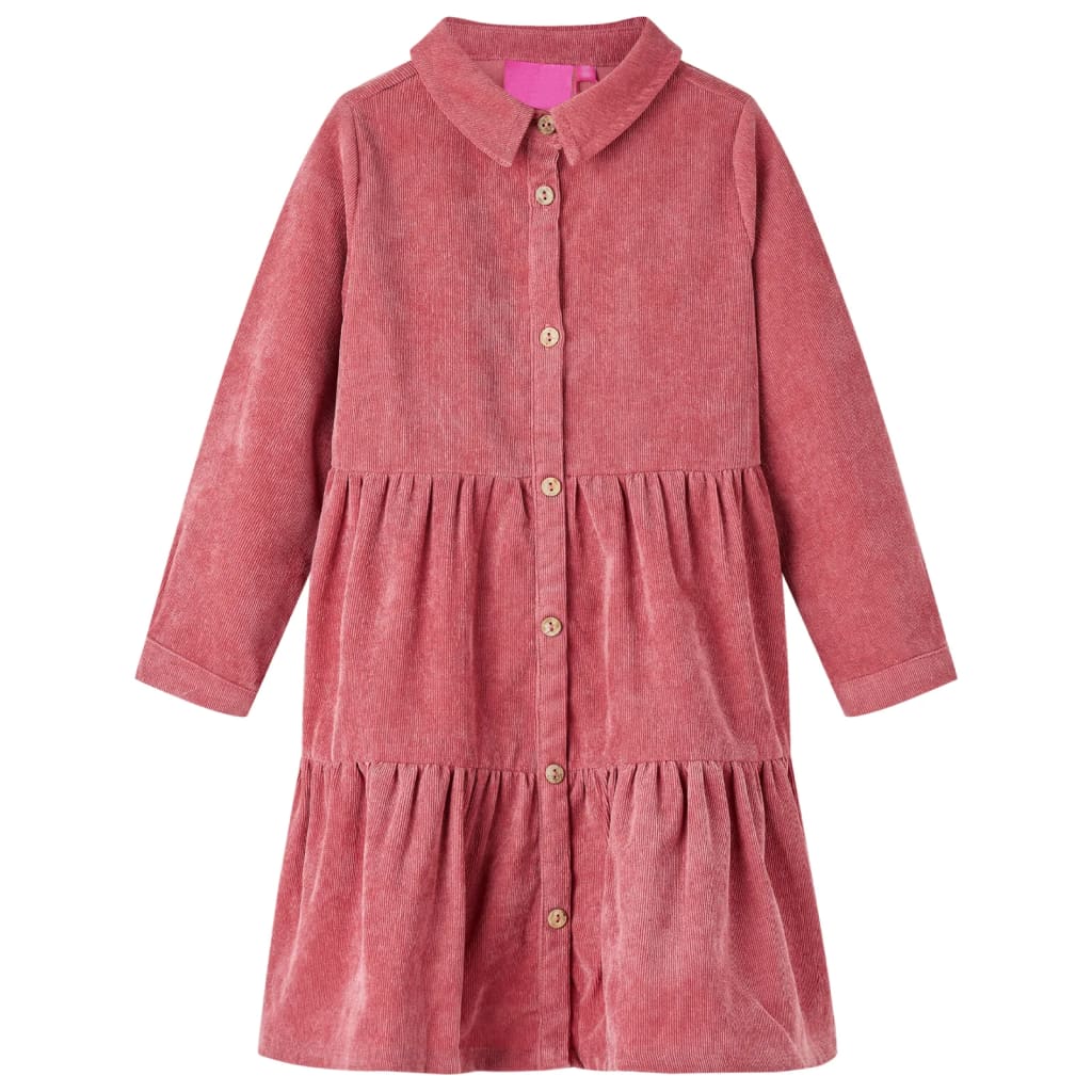 Robe enfant en velours côtelé rose vieilli à manches longues 104