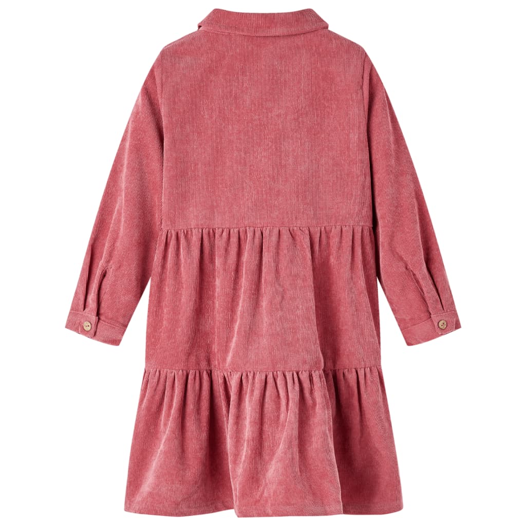 Robe enfant en velours côtelé rose vieilli à manches longues 104