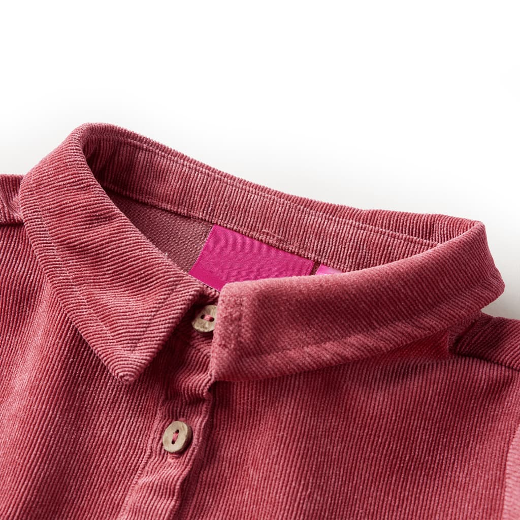 Robe enfant en velours côtelé rose vieilli à manches longues 104
