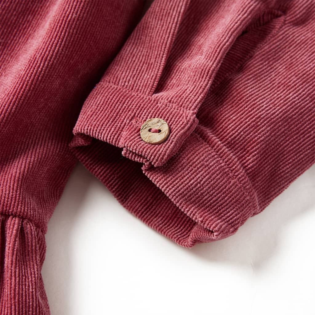 Robe enfant en velours côtelé rose vieilli à manches longues 104