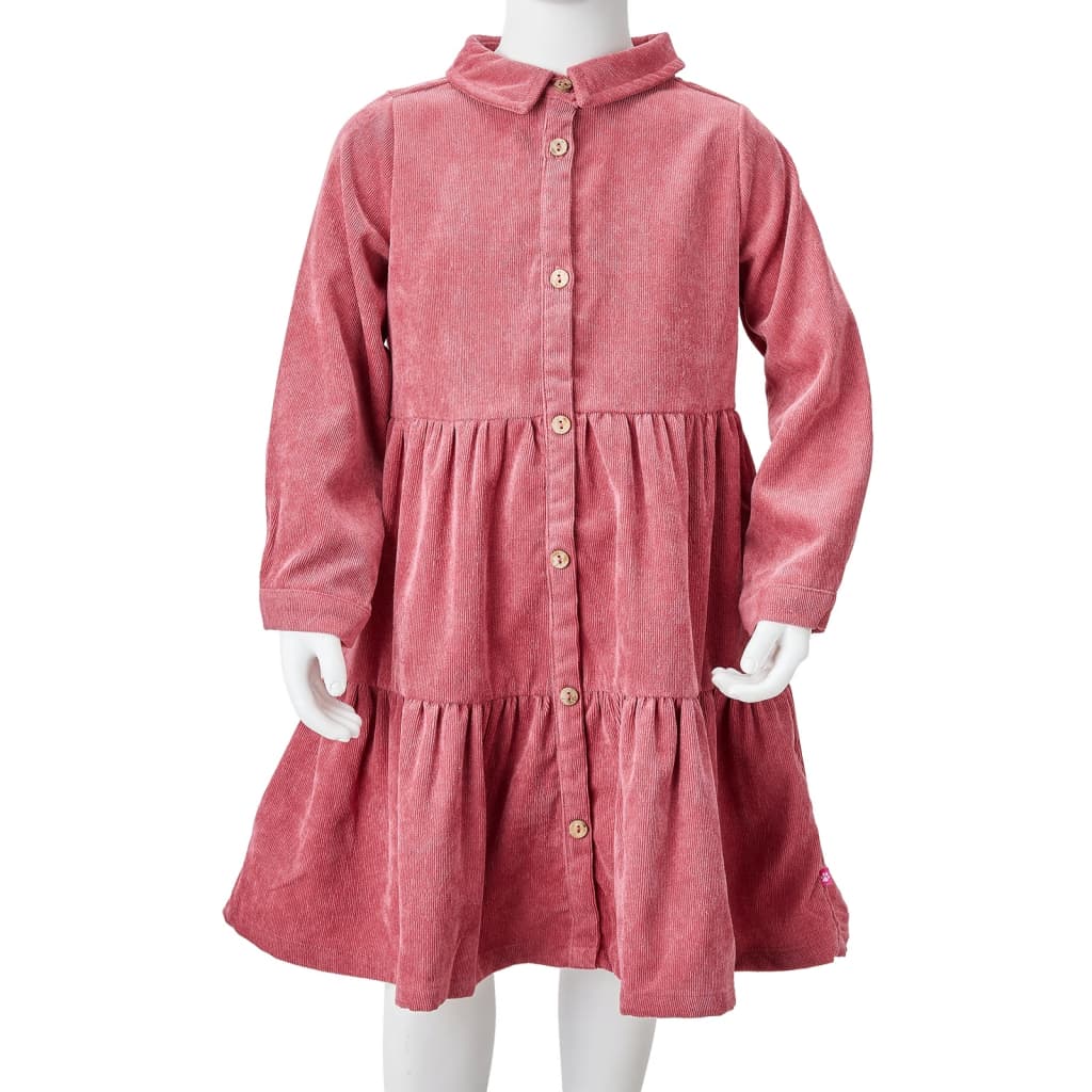 Robe enfant manches longues velours côtelé vieux rose 116