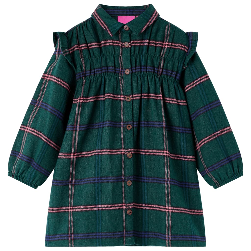 Robe pour enfant à manches longues et volants vert foncé 92
