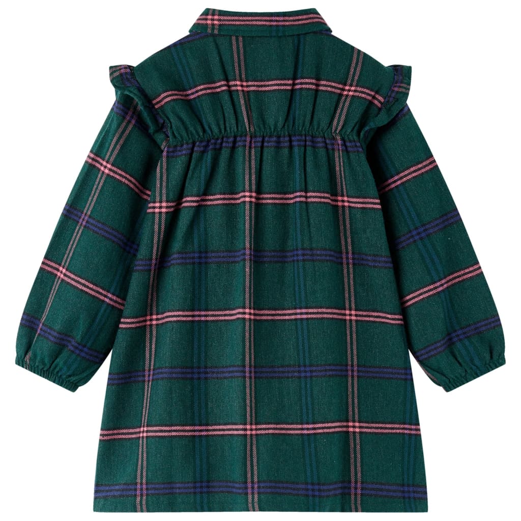 Robe enfant à manches longues et volants vert foncé 128