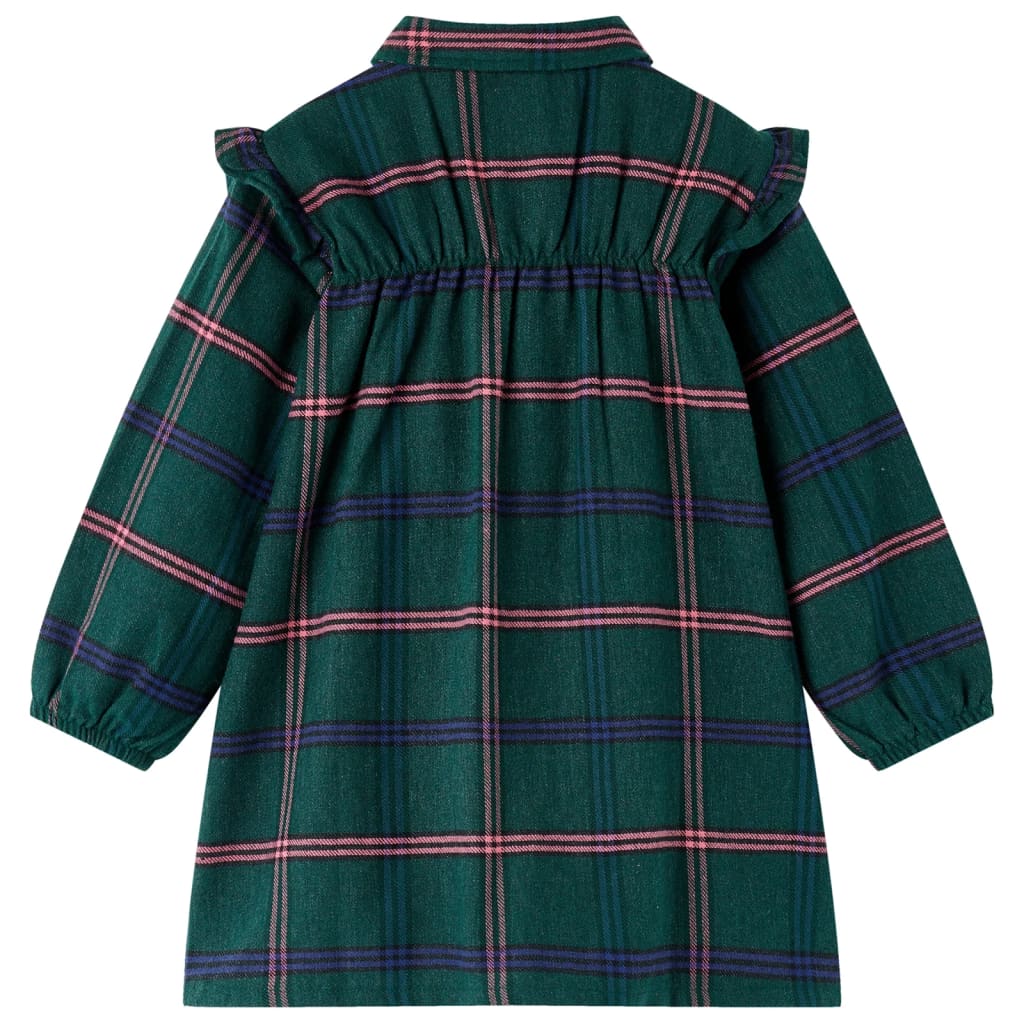 Girls' Long-Sleeved Ruffle Dress Dark Green 140