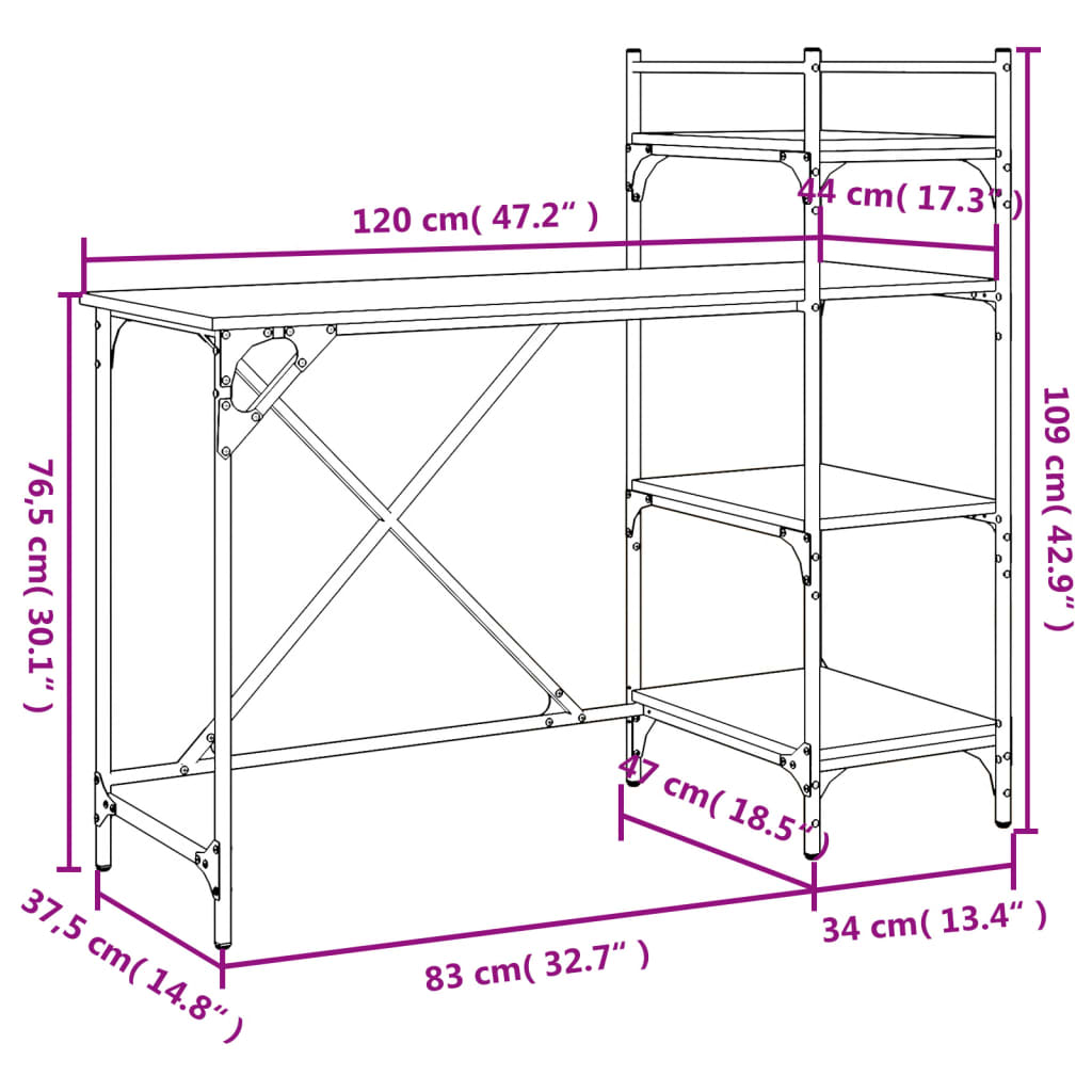 Computer Desk with Shelf Black 120x47x109 cm