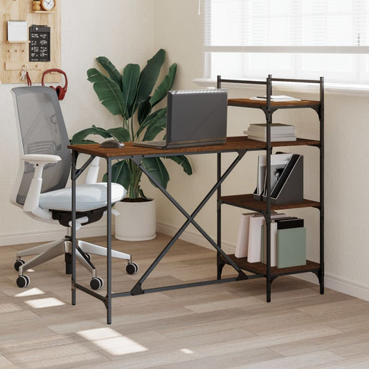 Bureau informatique avec étagère marron aspect chêne 120x47x109 cm