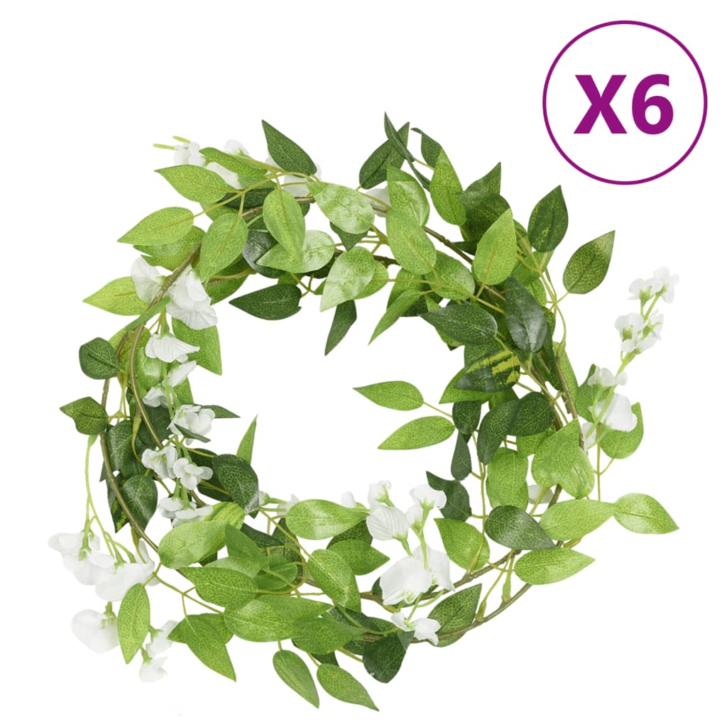 Flower Garlands Flowers 6 pcs. White 200 cm