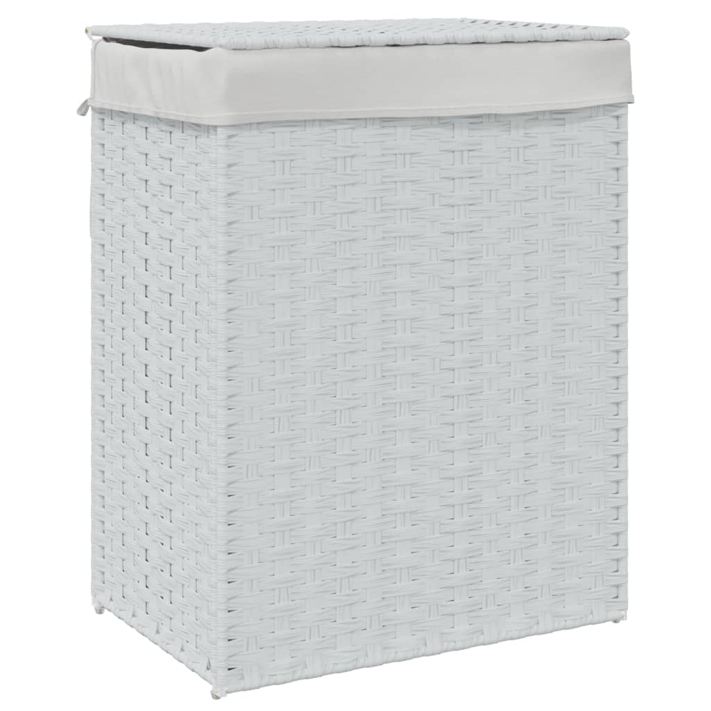 Panier à linge avec couvercle Blanc 46x33x60 cm Poly rotin
