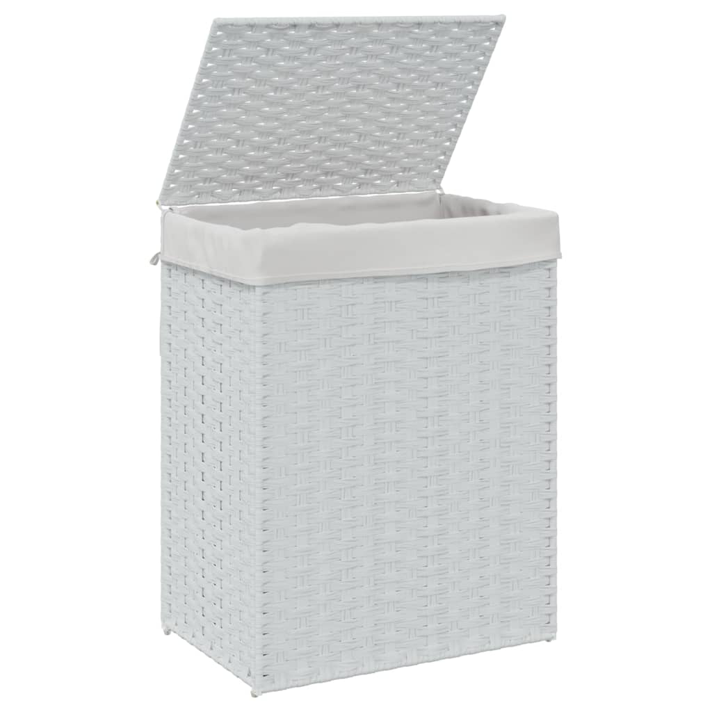 Panier à linge avec couvercle Blanc 46x33x60 cm Poly rotin