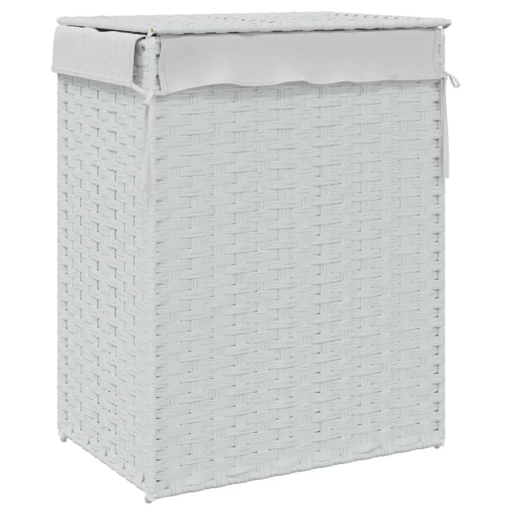 Panier à linge avec couvercle Blanc 46x33x60 cm Poly rotin