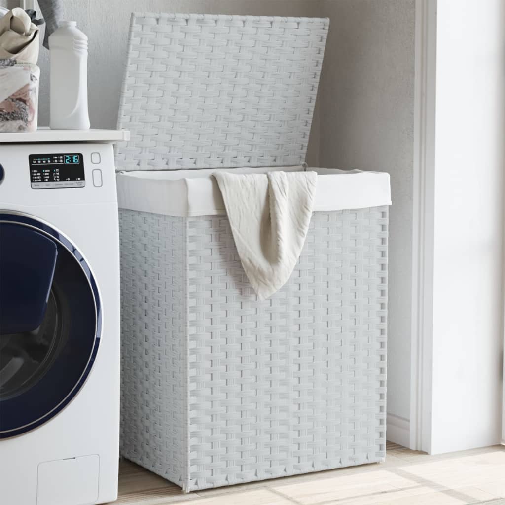 Panier à linge avec couvercle Blanc 46x33x60 cm Poly rotin