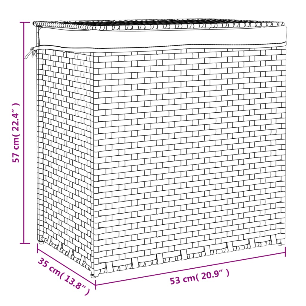 Laundry Basket with 2 Compartments Grey 53x35x57 cm Poly Rattan