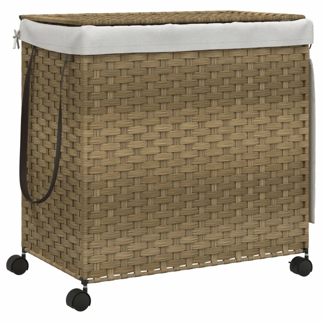 Panier à linge avec roulettes 60x35x60,5 cm Rotin