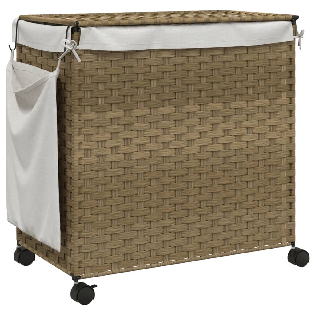 Panier à linge avec roulettes 60x35x60,5 cm Rotin