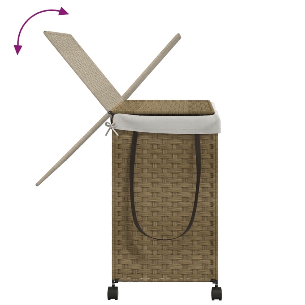 Panier à linge avec roulettes 60x35x60,5 cm Rotin