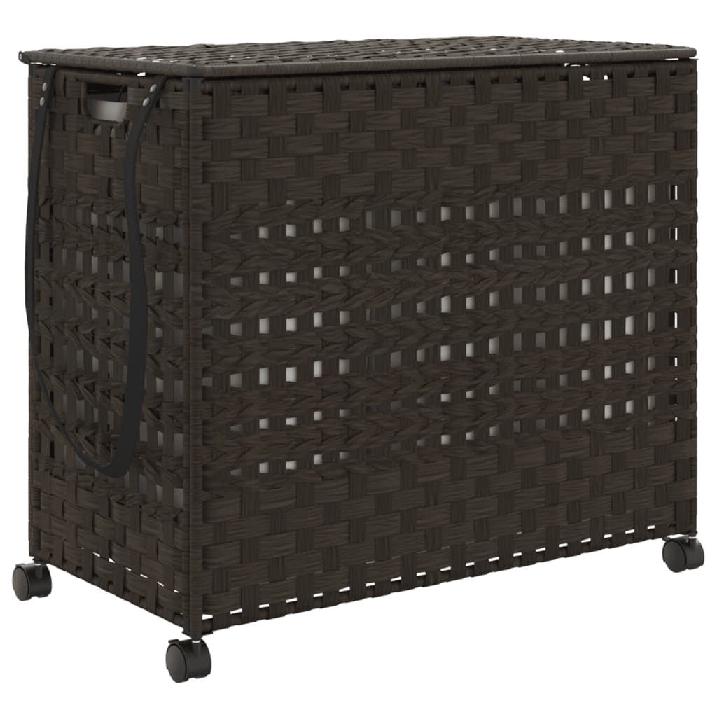 Panier à linge sur roulettes marron foncé 66x35x60 cm rotin