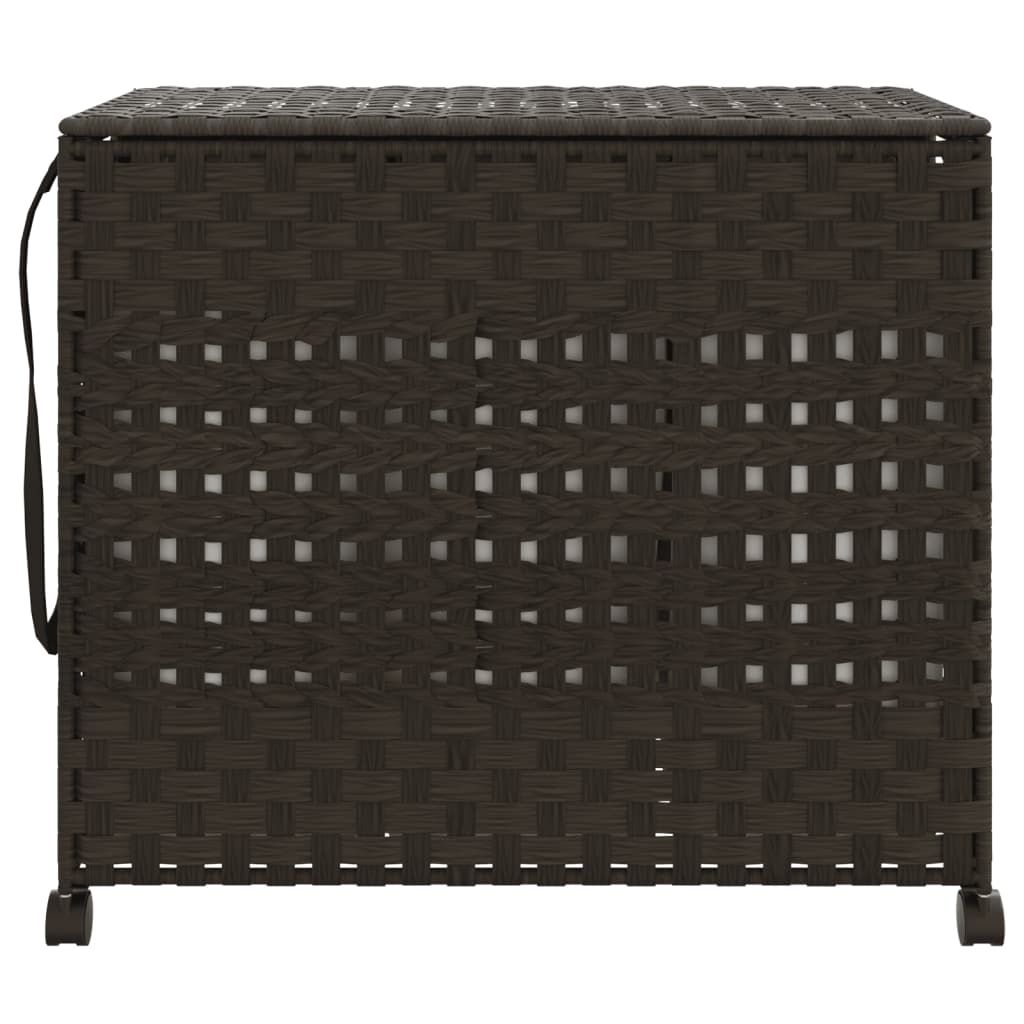 Panier à linge sur roulettes marron foncé 66x35x60 cm rotin