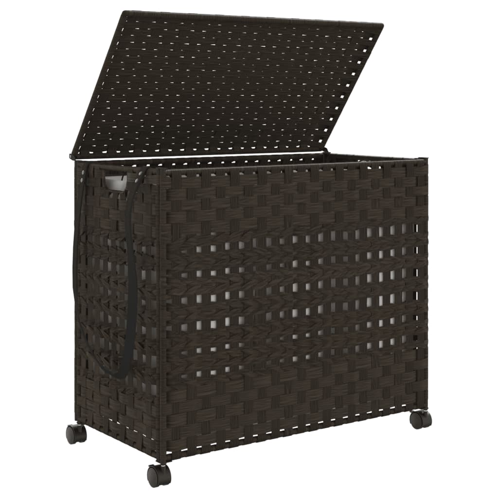 Panier à linge sur roulettes marron foncé 66x35x60 cm rotin