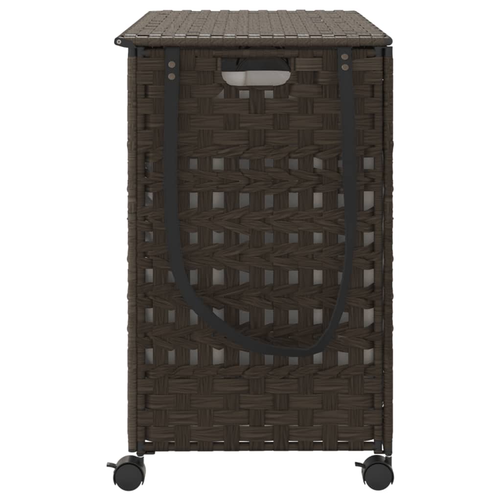 Panier à linge sur roulettes marron foncé 66x35x60 cm rotin